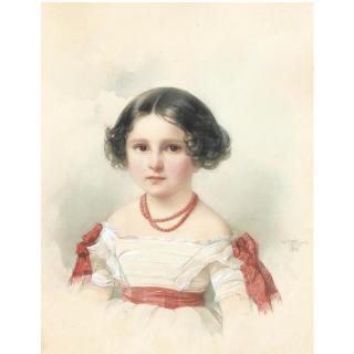 Vladimir Ivanovich Hau - Portrait Of A Young Girl With A Red Necklace