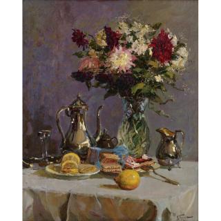 Vladimir Nikolaevich Pchelin - Still Life With Teapot And Flowers