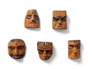 Vladimir Piatnitsky - A group of five carved and painted wooden masks