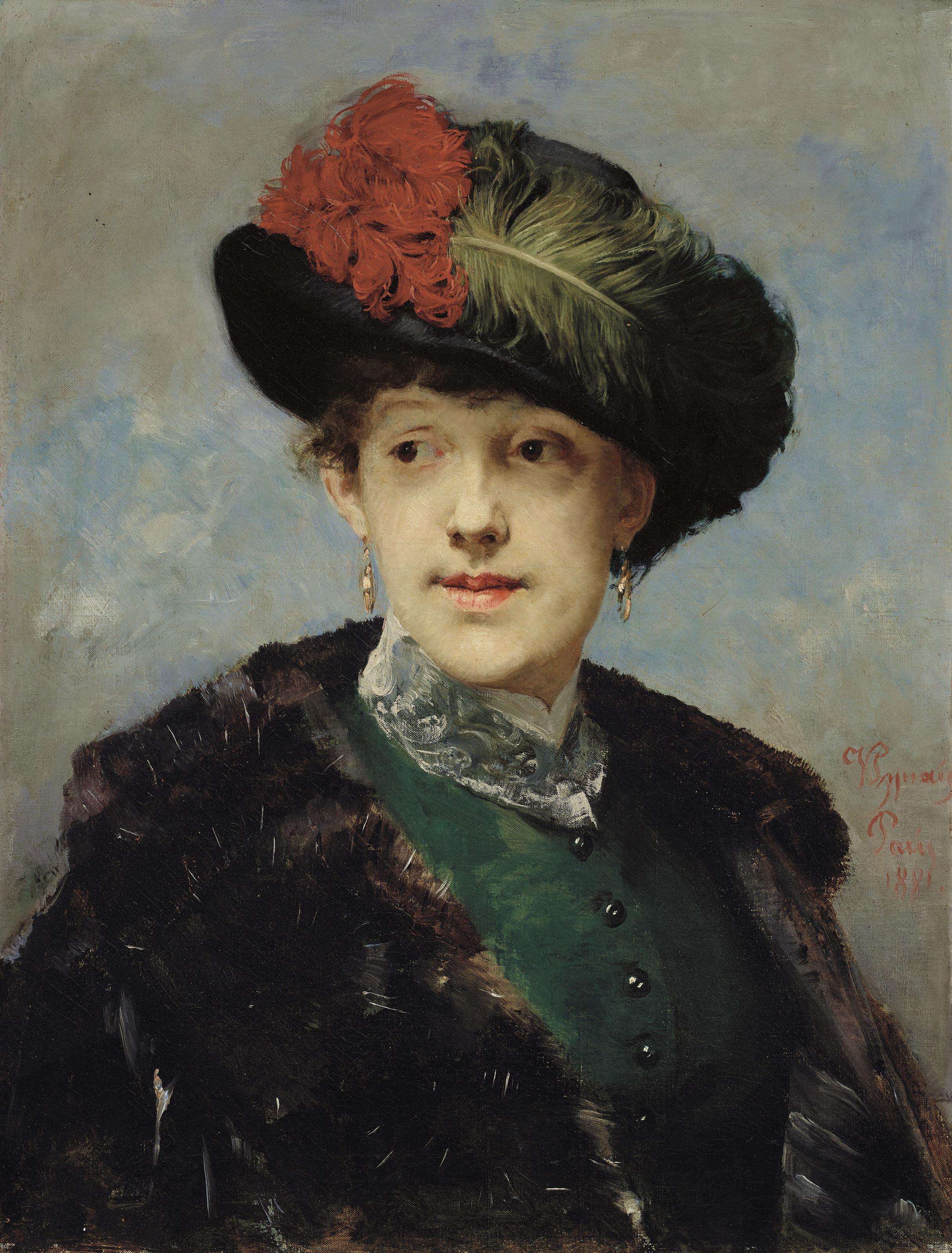 Vojtech Adalbert Hynais - Woman in a Feathered Hat