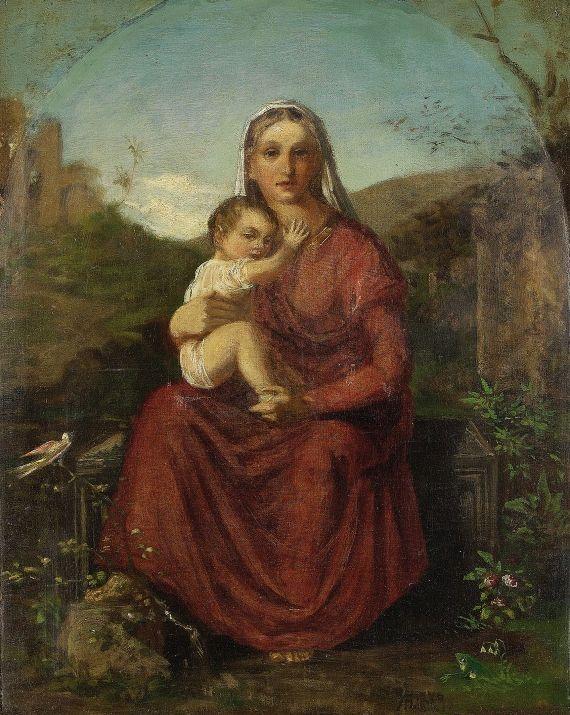 Vojtech Hynais - Madonna mit Kind in einer Landschaft