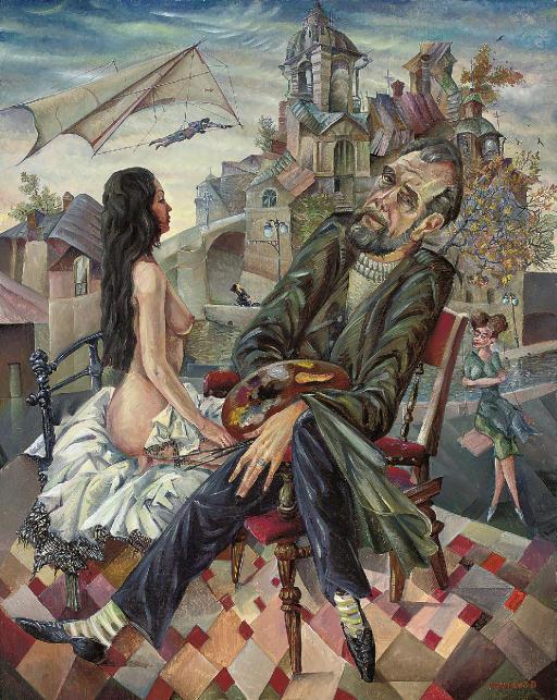 Vyacheslav Vasil\'evich Kalinin - Self-portrait with hang-glider