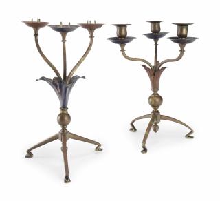 W.A.S. Benson - TWO CANDLESTICKS, CIRCA 1890
