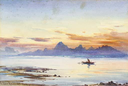 W. Alister MacDonald - H.M.S. Laburnum lying at Papeete, Tahiti, May 1926; and Sundown. Island of Moorea from Tahiti (illustrated)