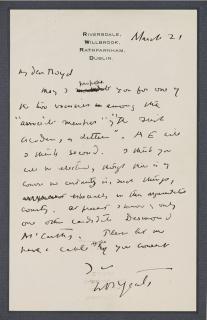 W. B. Yeats - Autograph Letter Signed, To Ernest Boyd