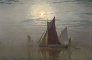 W. H. Simpson - Shipping vessels by moonlight
