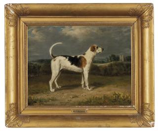 W.R. Waters - A foxhound in a parkland landscape