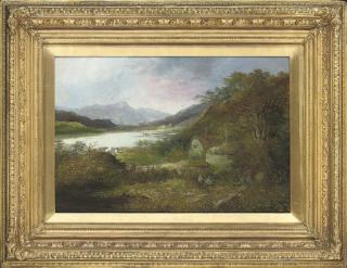 W. Richards - A peaceful cottage by a river; and A tranquil cottage by a lake