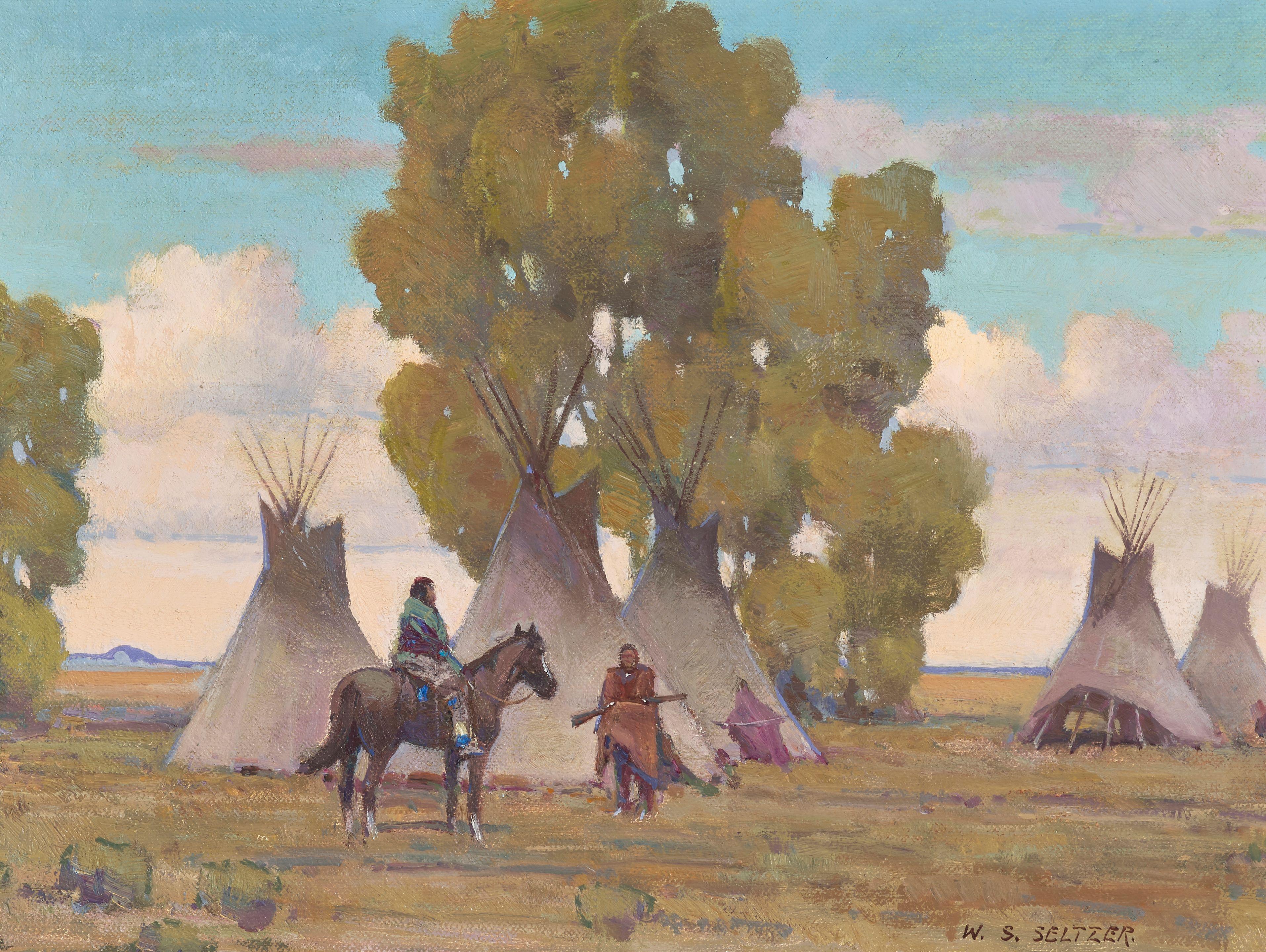 W. Steve Seltzer - Figures near a Tipi Encampment