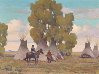 W. Steve Seltzer - Figures near a Tipi Encampment