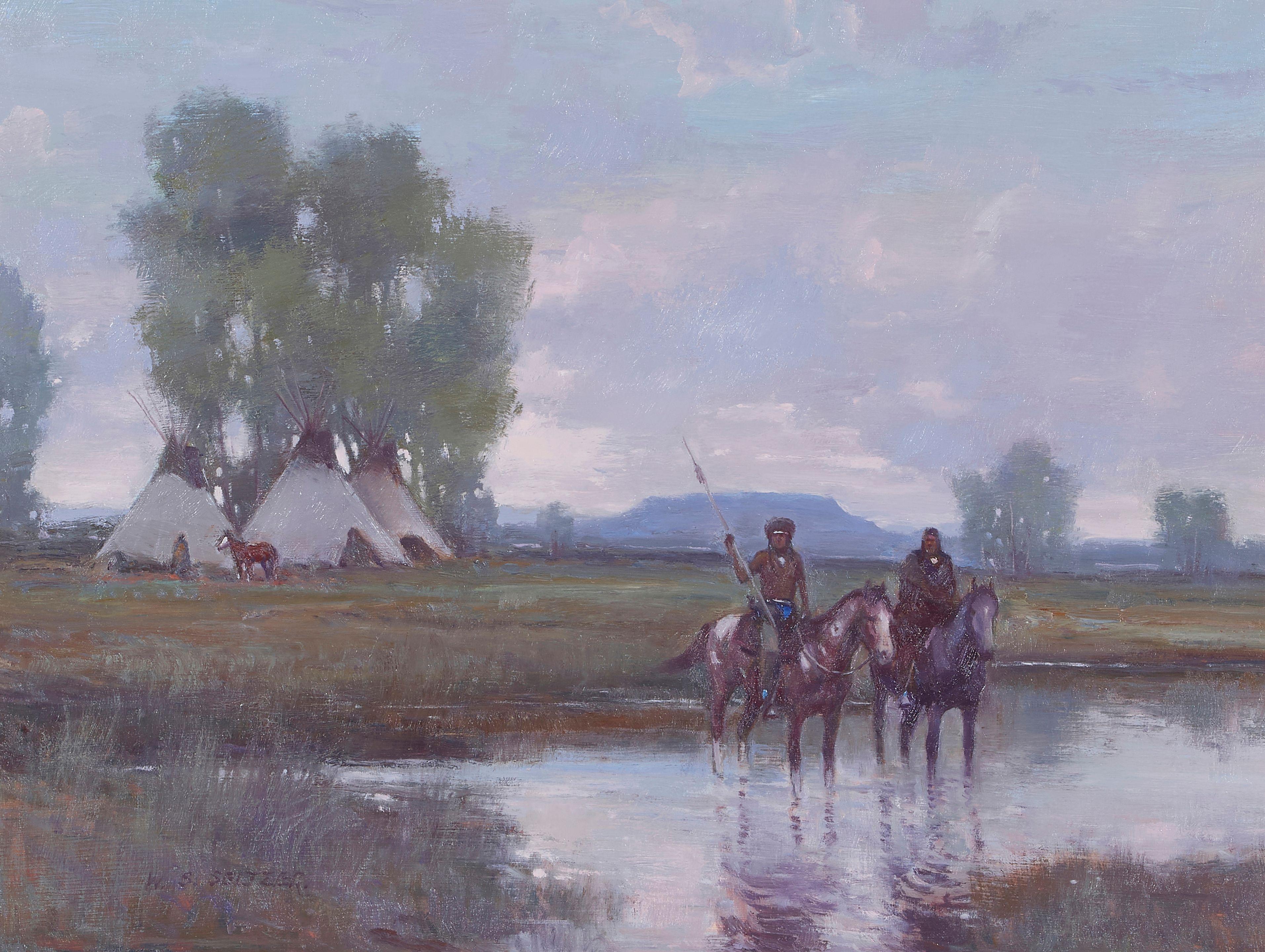 W. Steve Seltzer - Two Figures on Horseback in a River