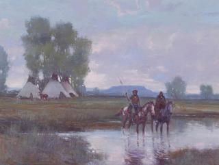 W. Steve Seltzer - Two Figures on Horseback in a River