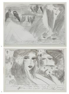 Walasse Ting - A: Love Coming Like Rainbow, Gone As Tears; B: Love Coming Like Red Hares Running, Gone As Cold Blue Sky [Two Works]