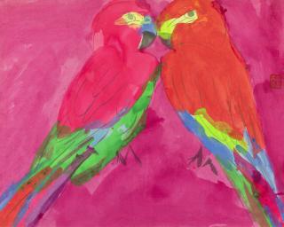 Walasse Ting - A Pair of Parrots