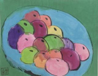 Walasse Ting - A still life with apples in a bowl