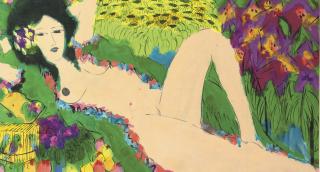 Walasse Ting - Femme nue rose