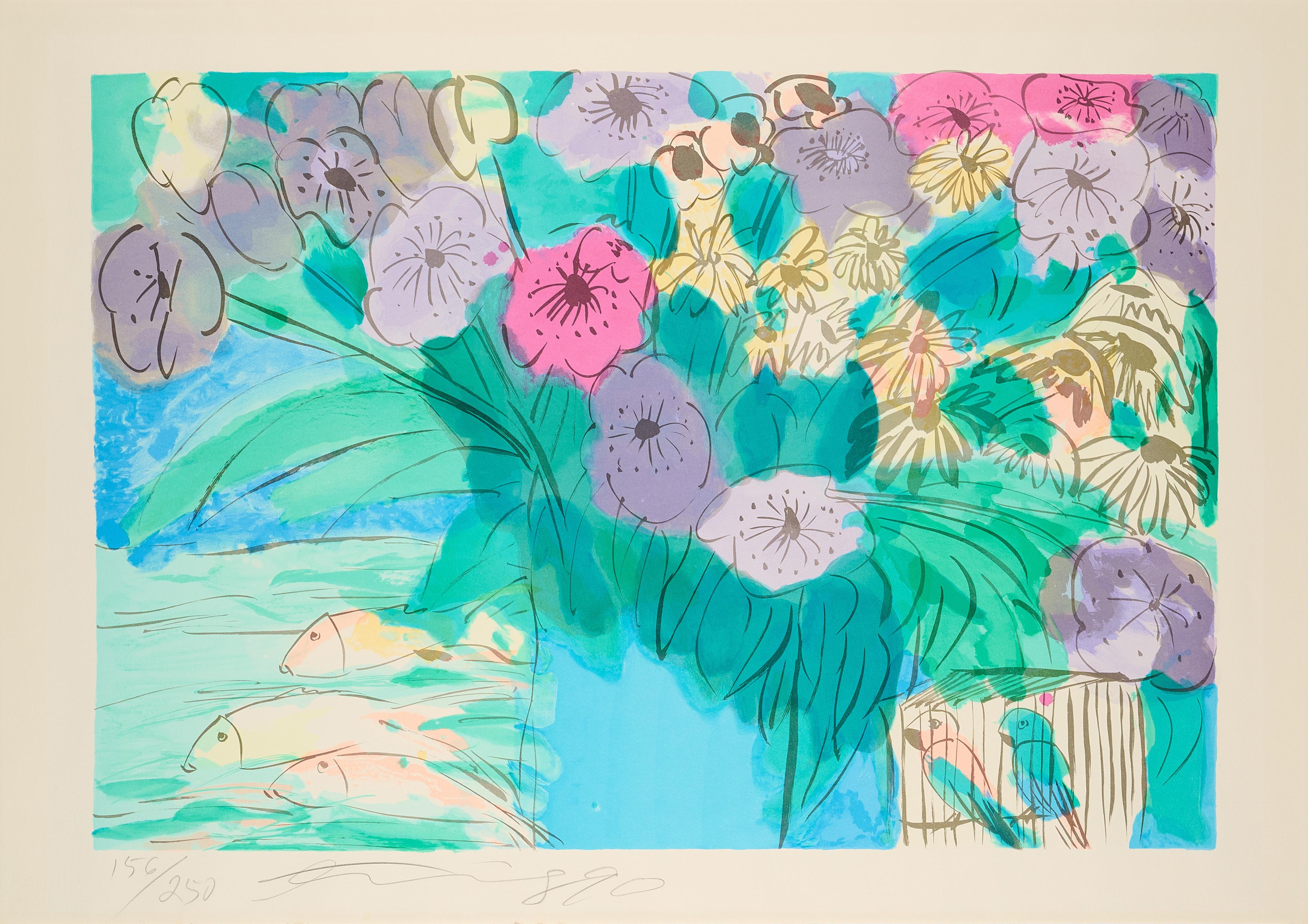 Walasse Ting - Fleurs, poissons et perroquets.