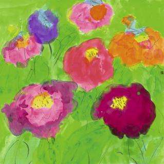 Walasse Ting - Flowers With Butterflies