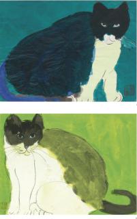 Walasse Ting - I. A Blue Cat Ii. A Green Cat (Two Works)