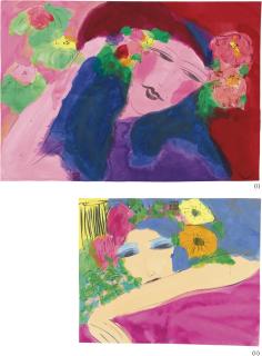 Walasse Ting - I. Woman With A Hat; Ii. Woman With Flowers (Two Works)