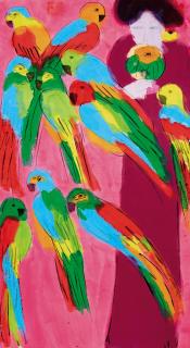Walasse Ting - Lady And Parrots