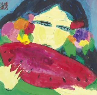 Walasse Ting - Lady Eating Red Watermelon
