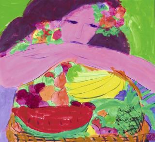 Walasse Ting - Lady With Fruits