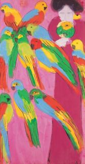 Walasse Ting - Lady with Parrots