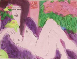 Walasse Ting - Reclining nude