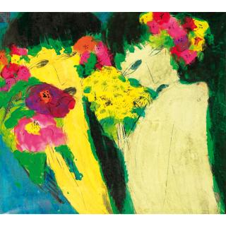 Walasse Ting - Sans Titre (Jeunes Femmes Aux Fleurs)