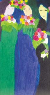 Walasse Ting - Three geishas with flowers