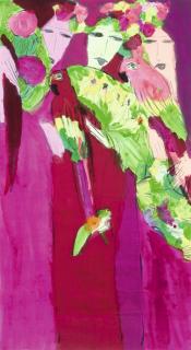 Walasse Ting - Three Women And Two Parrots