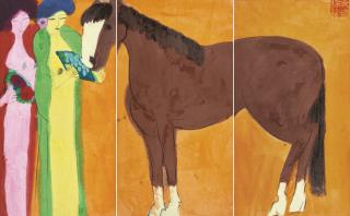 Walasse Ting - Two Girls With Red Ochre Horse (Triptych)