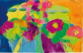 Walasse Ting - Two Ladies With Fans