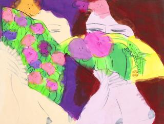 Walasse Ting - Two Ladies with Fans