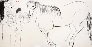 Walasse Ting - Two Women with Horse and Parrot