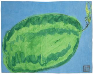 Walasse Ting - Untitled (Fruit - Watermelon With Cricket)