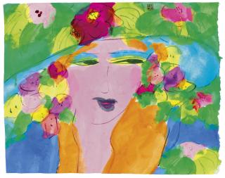 Walasse Ting - Untitled (Lady with Hat)