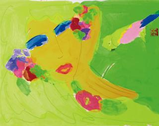 Walasse Ting - Woman With Flower