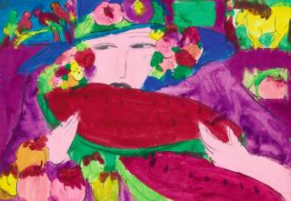 Walasse Ting - Woman With Watermelon