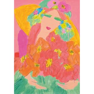 Walasse Ting - Young Girl In Green Hat