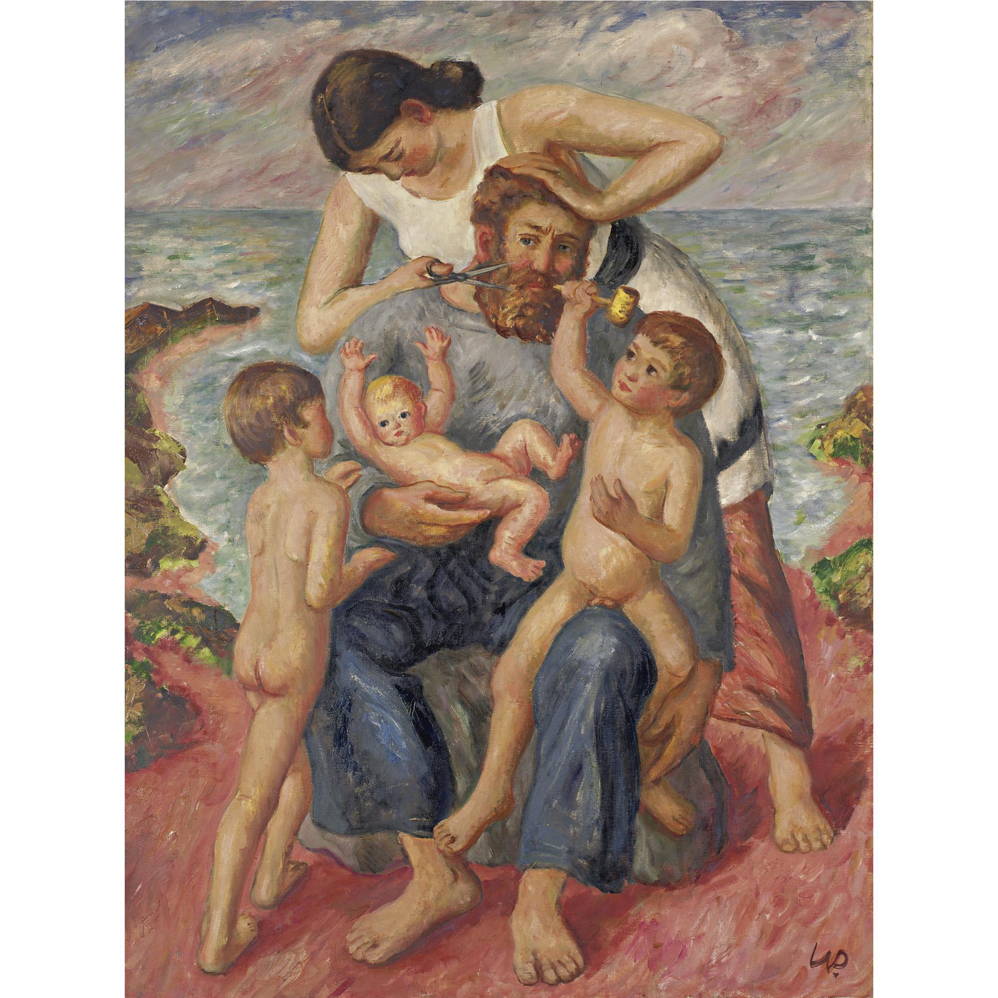 Waldo Peirce - The Artist And His Family:  Trimming Dad\'S Beard