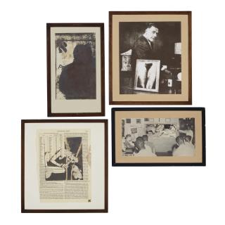 Wallace Berman - Untitled (Dark Figure); Untitled (Businessman at Desk); Untitled (National Debt); Untitled (Visual Aid Instruction) [Four Works]