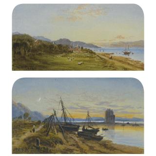 Waller Hugh Paton, R.S.A., R.S.W. - Morning By The Harbour; Evening By The Harbour; By The River; Willow Tree