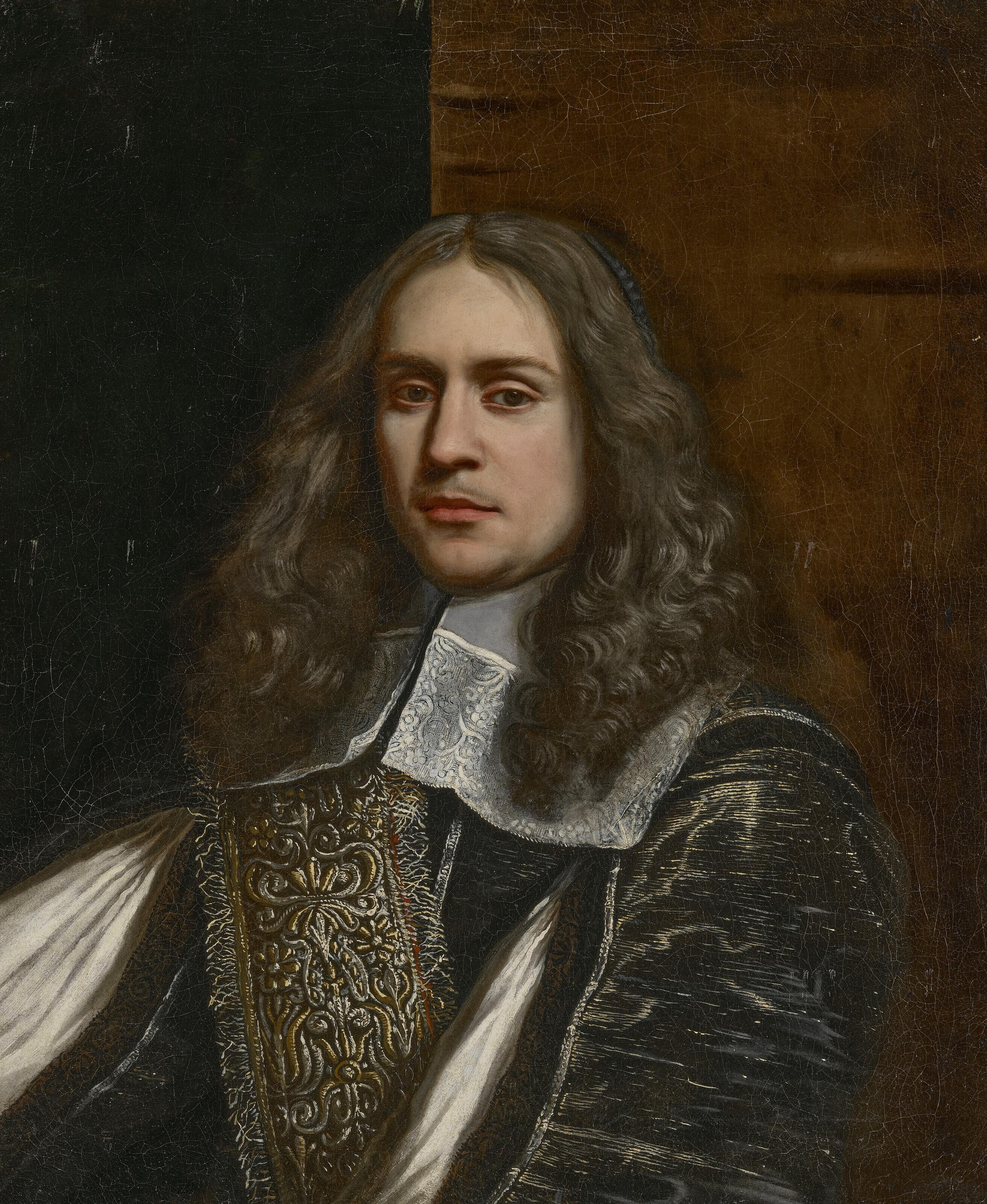 Wallerant Vaillant - Portrait of a man, bust-length, in a gilt-thread black doublet and lace collar