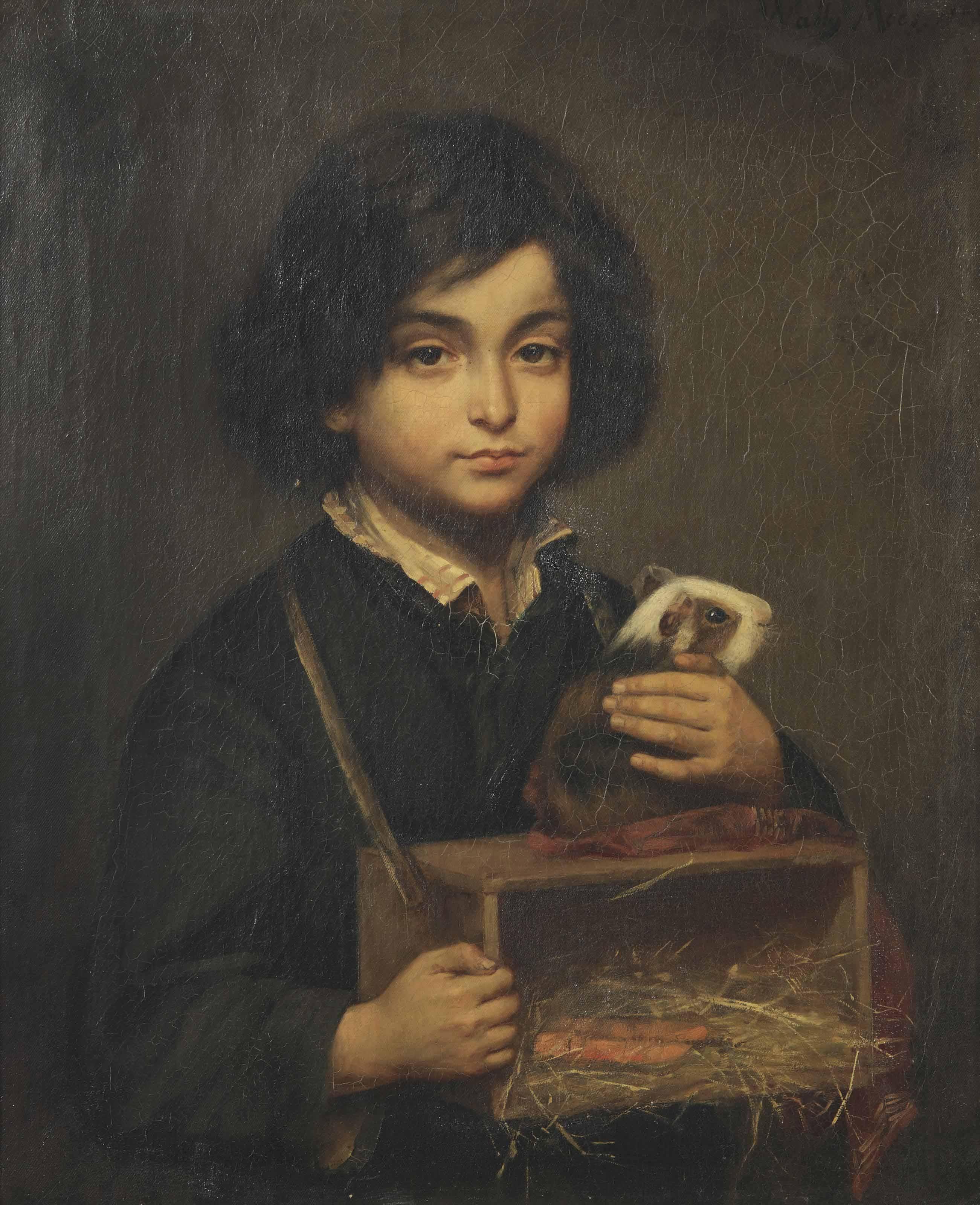 Wally Moes - A Boy With A Guinea Pig On It\'S Cage