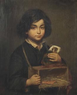 Wally Moes - A Boy With A Guinea Pig On It\'S Cage
