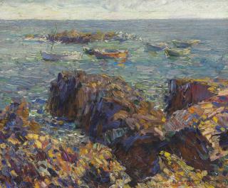 Walt Kuhn - Rocky Shore with Moored Boats