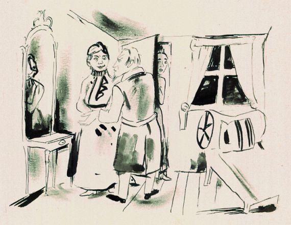 Walter Becker - 2 Bll.: Interieur mit drei Personen. Paar im Gespräch