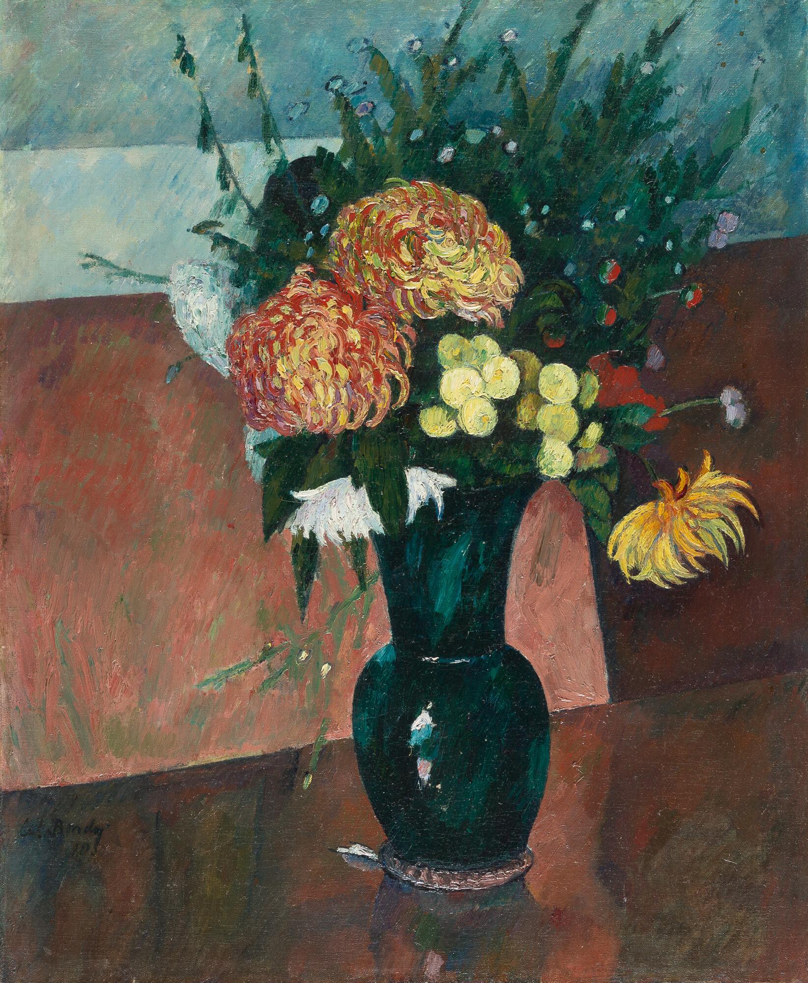 Walter Bondy - Blumenstillleben mit Dahlien.